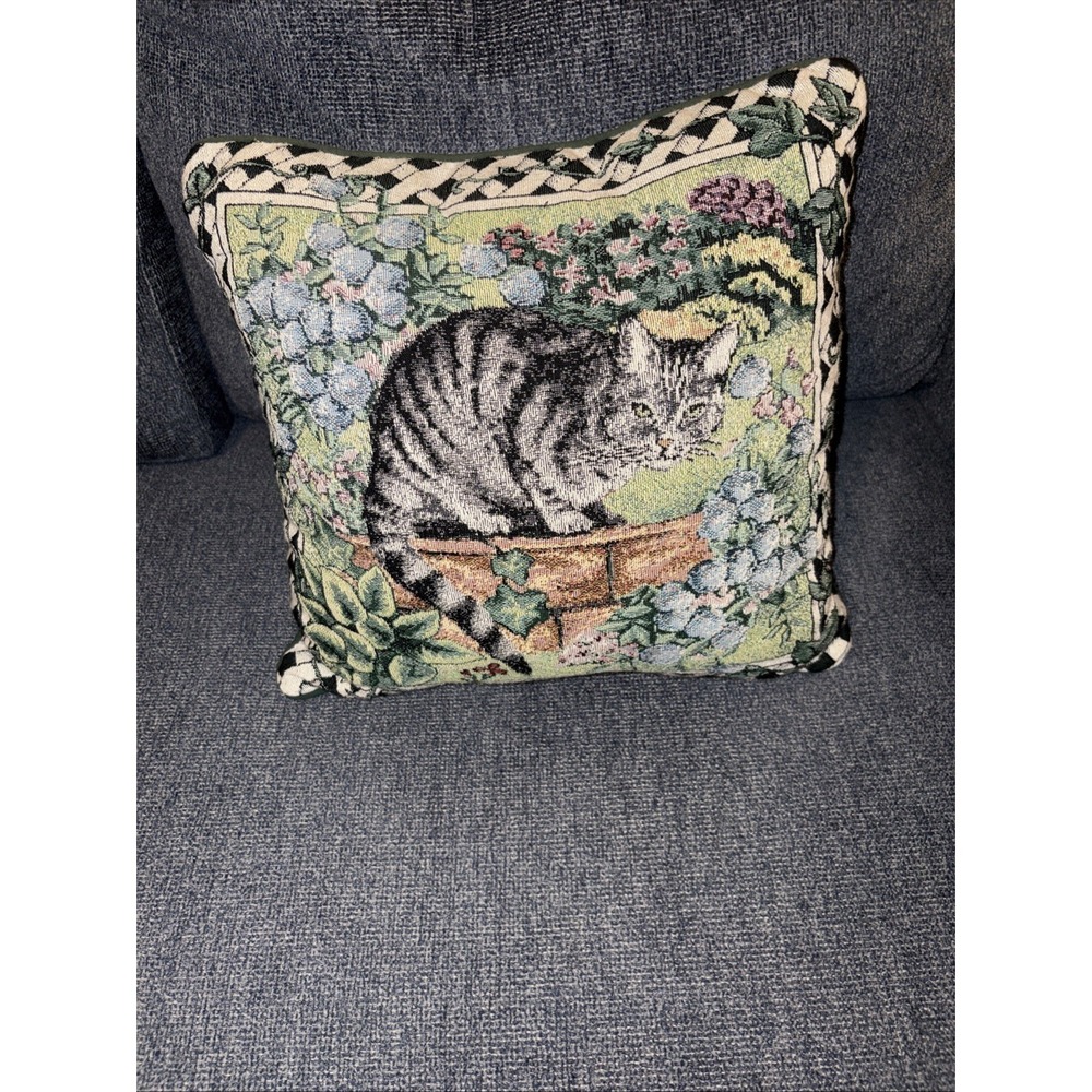 Vintage Decorative Cat Tapestry Throw Pillow 15 X 15